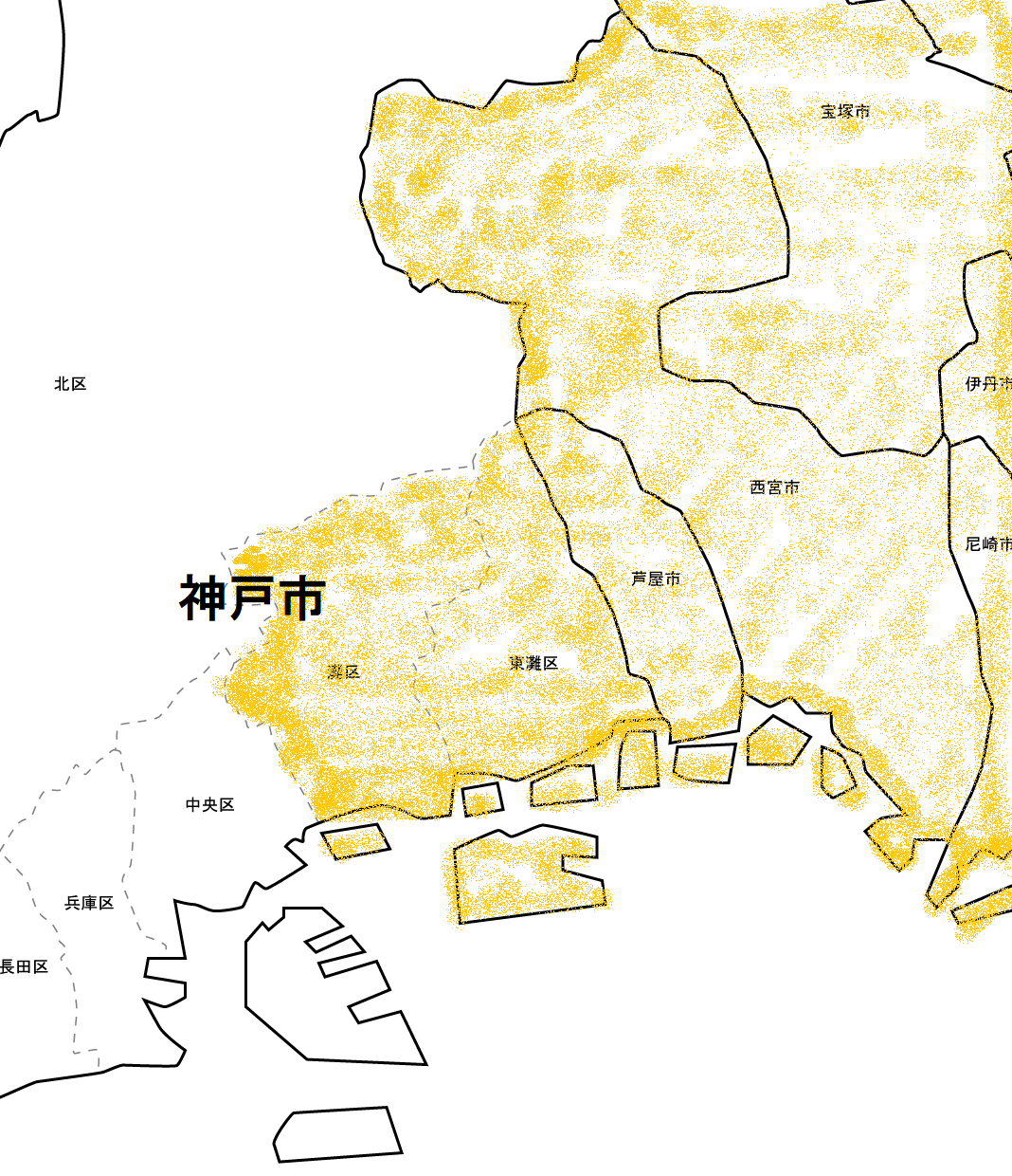 神戸市　灘区、東灘区、芦屋市、西宮市、尼崎市
